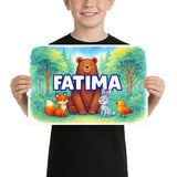 Fatima Name Art - Forest Friends personalized wall print for kids