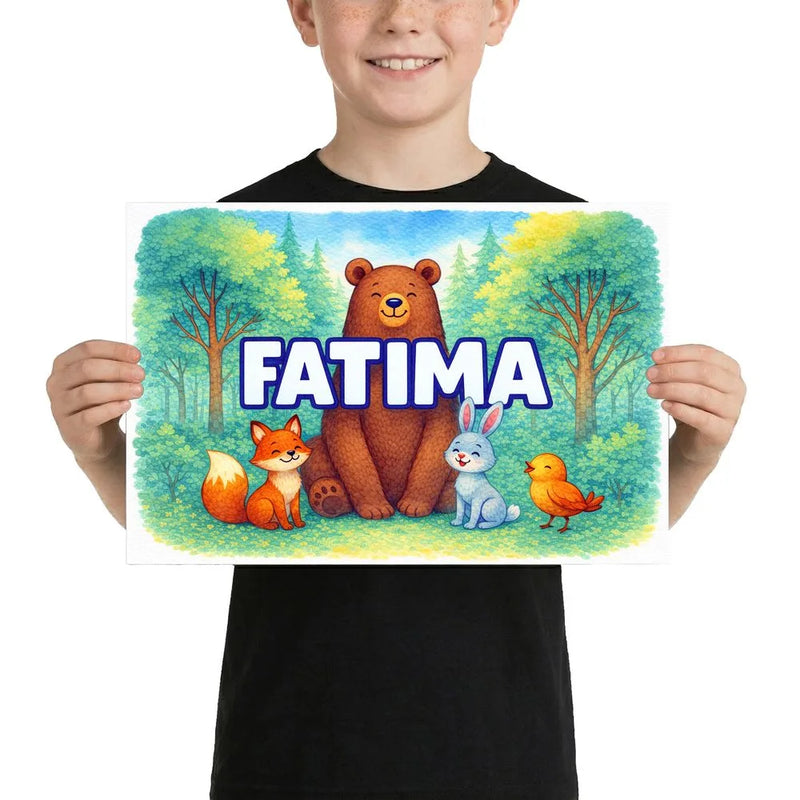 Fatima Name Art - Forest Friends personalized wall print for kids