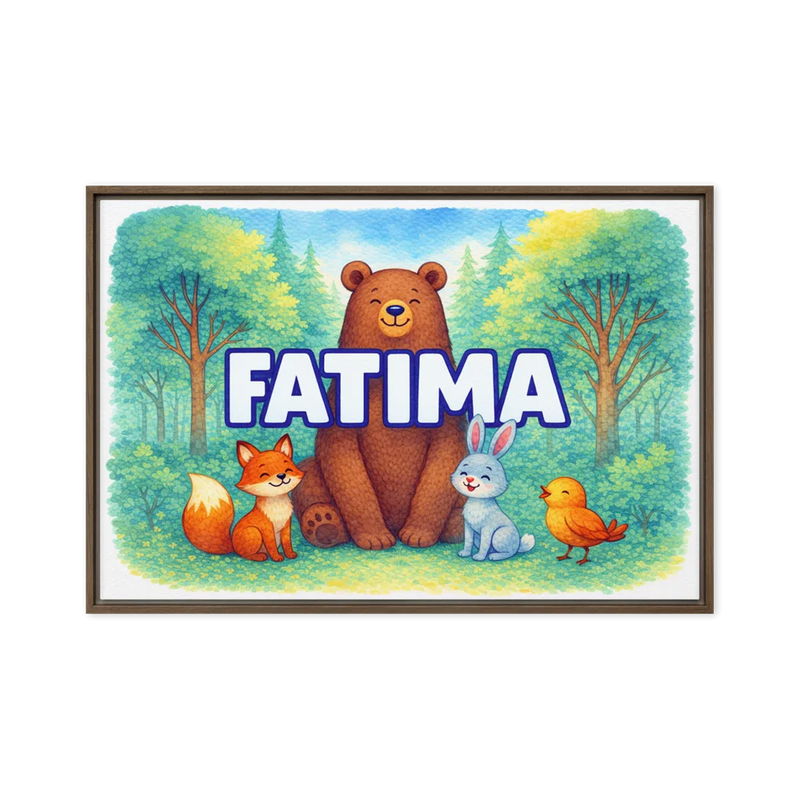Fatima Name Art - Forest Friends personalized wall print for kids