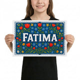 Fatima Name Art - Floral Farmhouse personalized wall print for kids