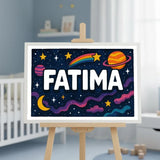 Fatima Name Art - Space Explorers personalized wall print for kids