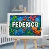 Federico Name Art - Dinosaur Adventure personalized wall print for kids