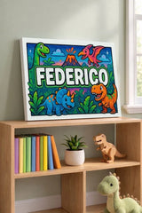 Federico Name Art - Dinosaur Adventure personalized wall print for kids