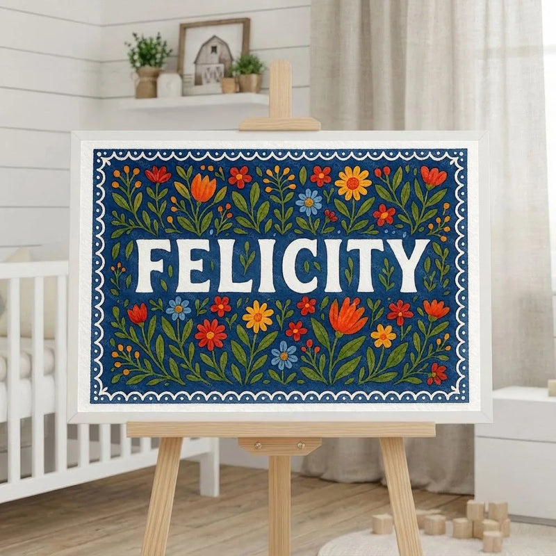 Felicity Name Art - Floral Farmhouse personalized wall print for kids