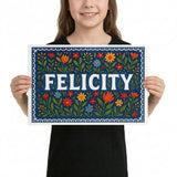 Felicity Name Art - Floral Farmhouse personalized wall print for kids