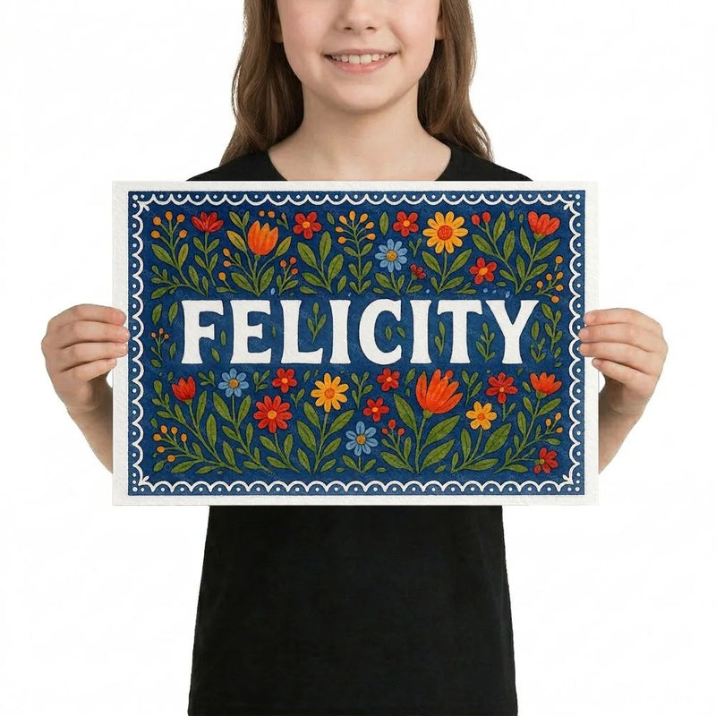 Felicity Name Art - Floral Farmhouse personalized wall print for kids
