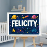 Felicity Name Art - Space Explorers personalized wall print for kids