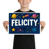 Felicity Name Art - Space Explorers personalized wall print for kids