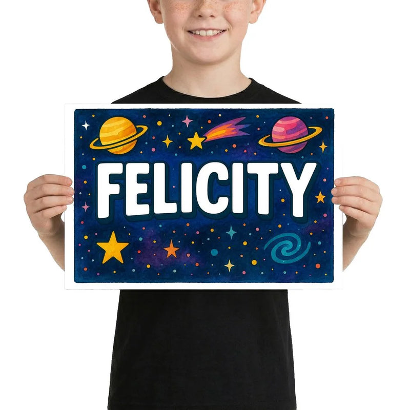 Felicity Name Art - Space Explorers personalized wall print for kids