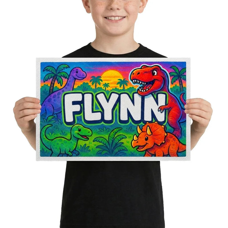 Flynn Name Art - Dinosaur Adventure personalized wall print for kids