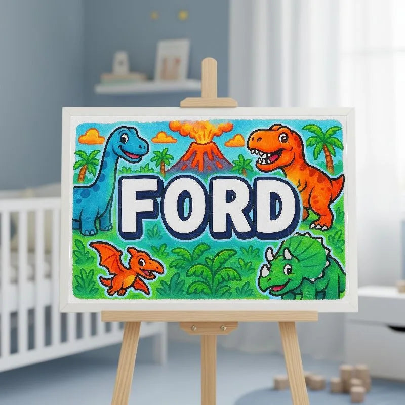 Ford Name Art - Dinosaur Adventure personalized wall print for kids