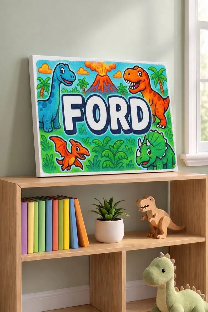 Ford Name Art - Dinosaur Adventure personalized wall print for kids