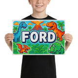 Ford Name Art - Dinosaur Adventure personalized wall print for kids