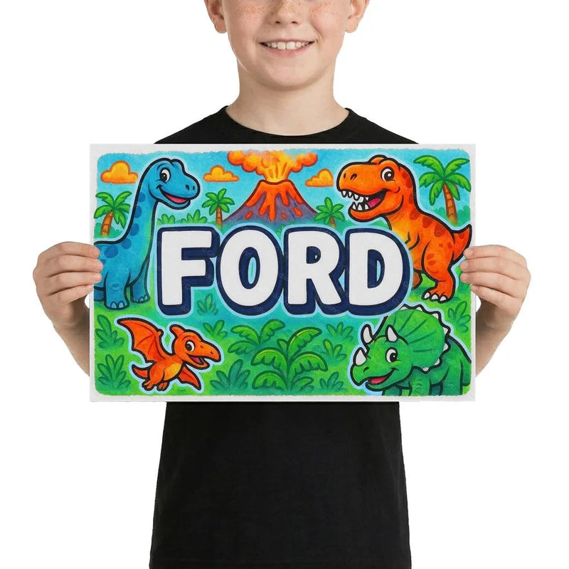 Ford Name Art - Dinosaur Adventure personalized wall print for kids