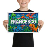 Francesco Name Art - Dinosaur Adventure personalized wall print for kids