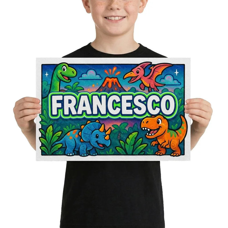 Francesco Name Art - Dinosaur Adventure personalized wall print for kids