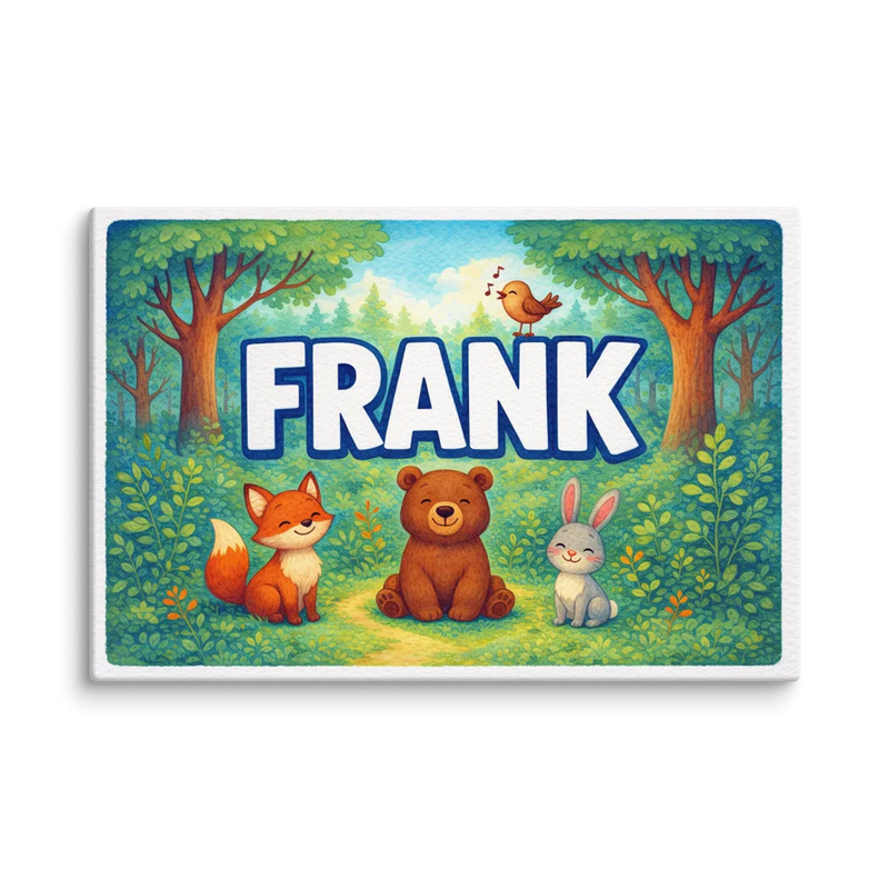Frank Name Art - Forest Friends personalized wall print for kids