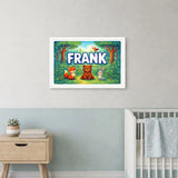 Frank Name Art - Forest Friends personalized wall print for kids