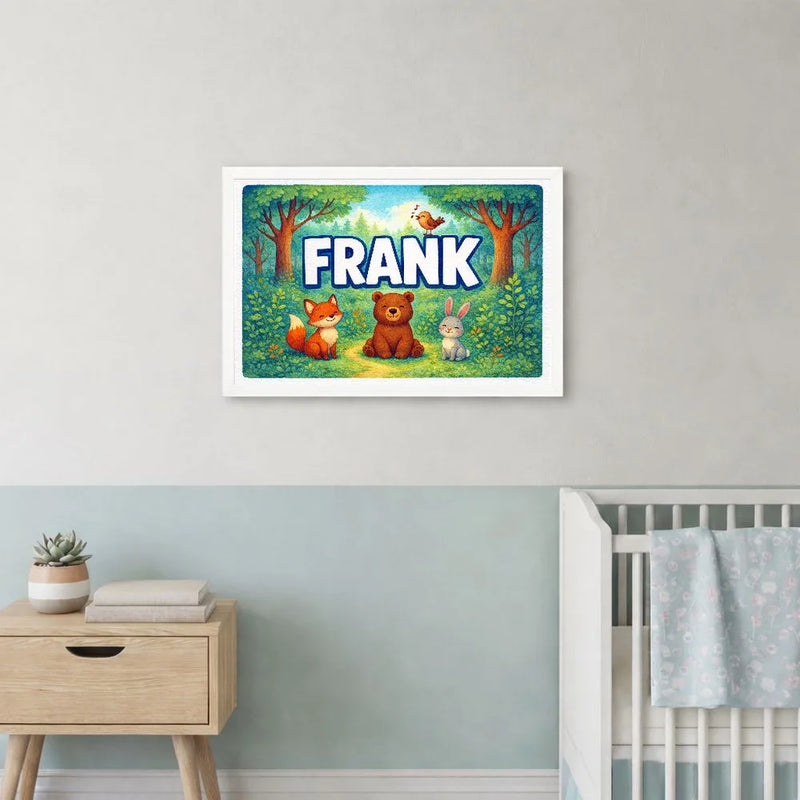 Frank Name Art - Forest Friends personalized wall print for kids
