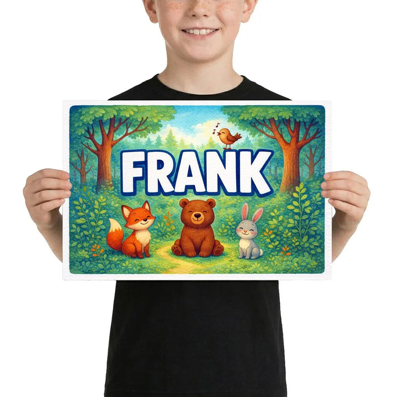 Frank Name Art - Forest Friends personalized wall print for kids