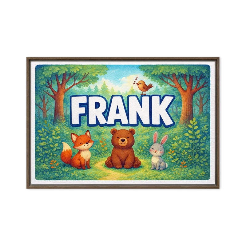 Frank Name Art - Forest Friends personalized wall print for kids