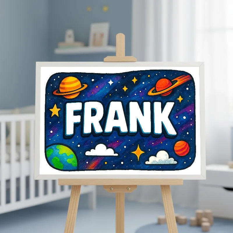 Frank Name Art - Space Explorers personalized wall print for kids
