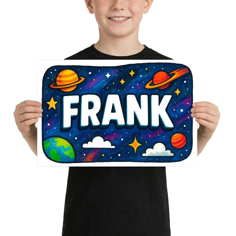 Frank Name Art - Space Explorers personalized wall print for kids