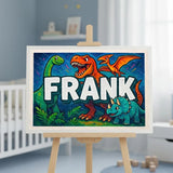 Frank Name Art - Dinosaur Adventure personalized wall print for kids