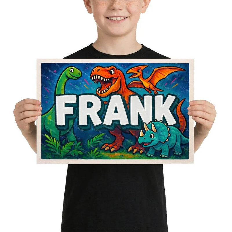 Frank Name Art - Dinosaur Adventure personalized wall print for kids