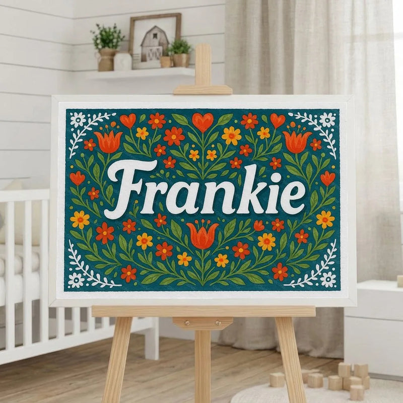 Frankie Name Art - Floral Farmhouse personalized wall print for kids