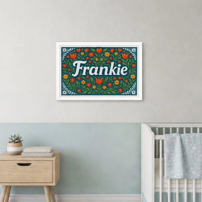 Frankie Name Art - Floral Farmhouse personalized wall print for kids