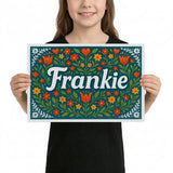 Frankie Name Art - Floral Farmhouse personalized wall print for kids
