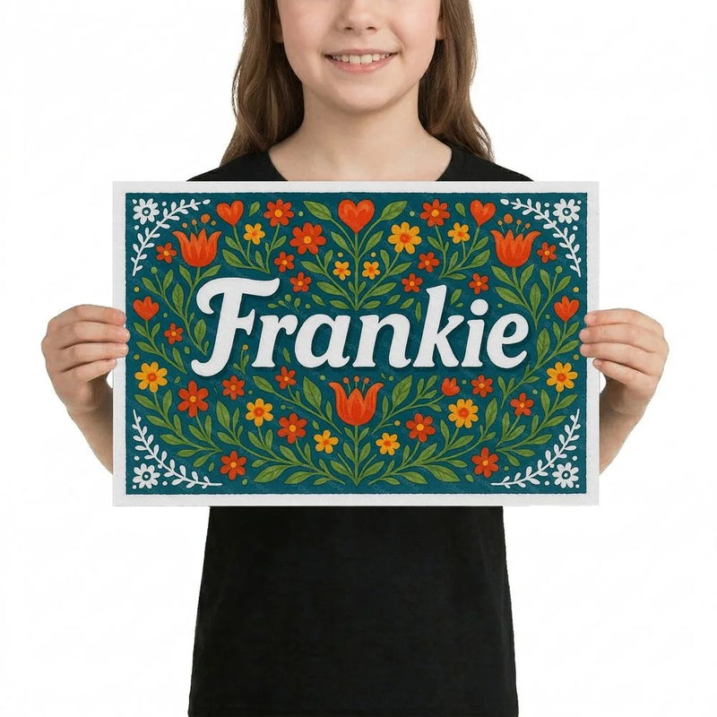 Frankie Name Art - Floral Farmhouse personalized wall print for kids