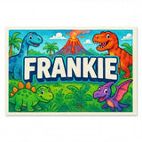 Frankie Name Art - Dinosaur Adventure personalized wall print for kids