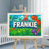 Frankie Name Art - Dinosaur Adventure personalized wall print for kids