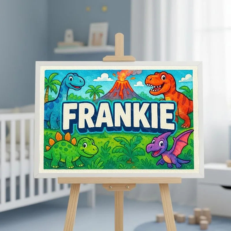 Frankie Name Art - Dinosaur Adventure personalized wall print for kids