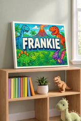 Frankie Name Art - Dinosaur Adventure personalized wall print for kids