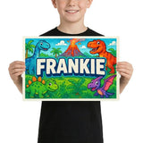 Frankie Name Art - Dinosaur Adventure personalized wall print for kids