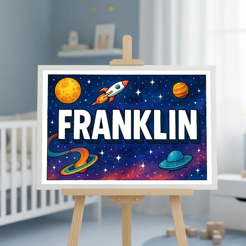 Franklin Name Art - Space Explorers personalized wall print for kids