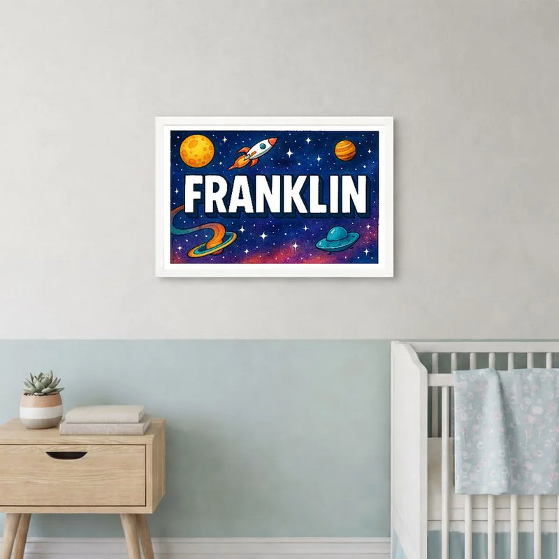 Franklin Name Art - Space Explorers personalized wall print for kids
