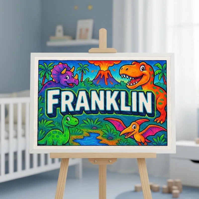 Franklin Name Art - Dinosaur Adventure personalized wall print for kids