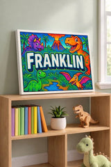 Franklin Name Art - Dinosaur Adventure personalized wall print for kids