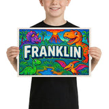 Franklin Name Art - Dinosaur Adventure personalized wall print for kids