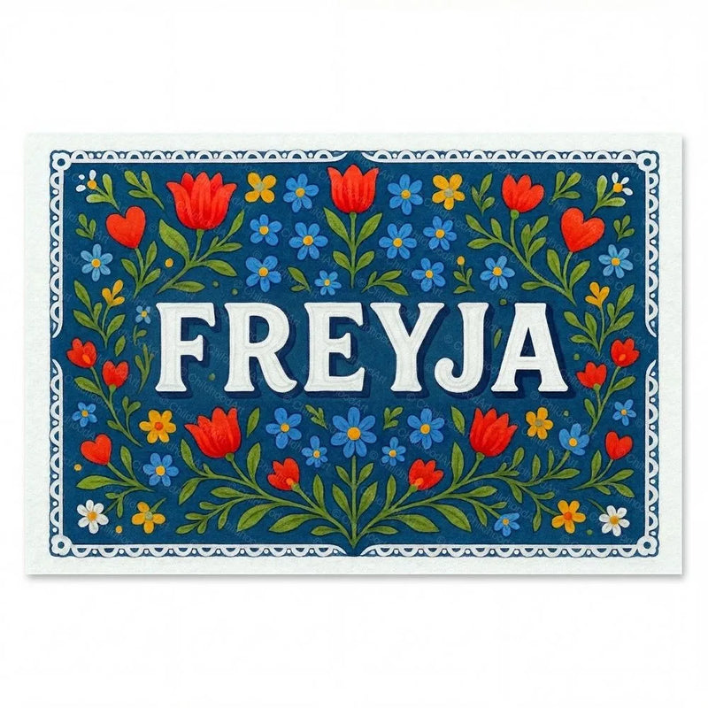 Freyja Name Art - Floral Farmhouse personalized wall print for kids