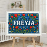 Freyja Name Art - Floral Farmhouse personalized wall print for kids