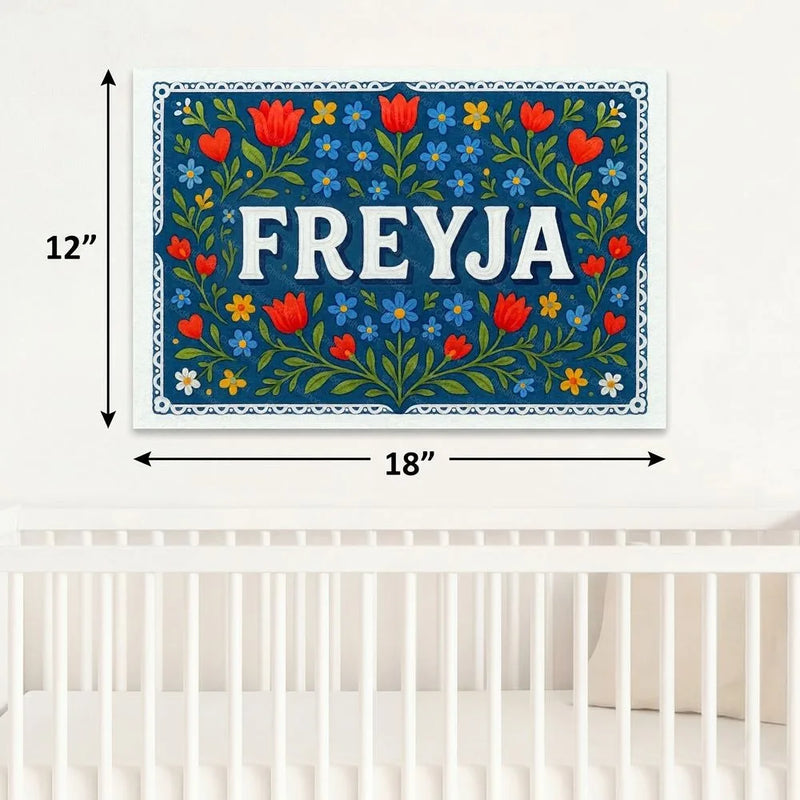 Freyja Name Art - Floral Farmhouse personalized wall print for kids