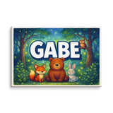 Gabe Name Art - Forest Friends personalized wall print for kids