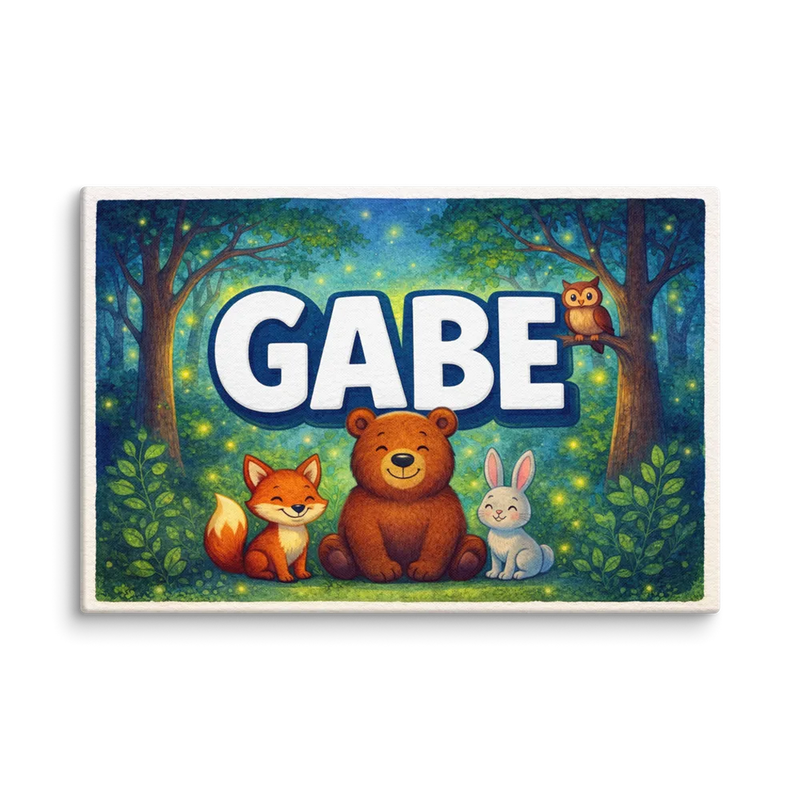 Gabe Name Art - Forest Friends personalized wall print for kids