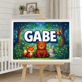 Gabe Name Art - Forest Friends personalized wall print for kids