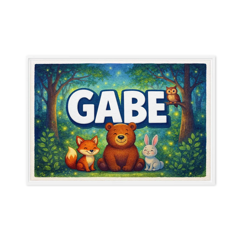 Gabe Name Art - Forest Friends personalized wall print for kids